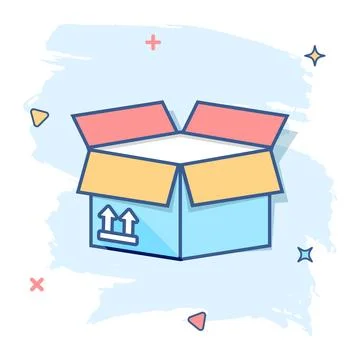 Vector cartoon packaging box icon in comic style. Shipping pack sign illustra Illustrazione stock