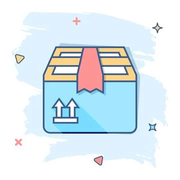 Vector cartoon packaging box icon in comic style. Shipping pack sign illustra Stock Illustration