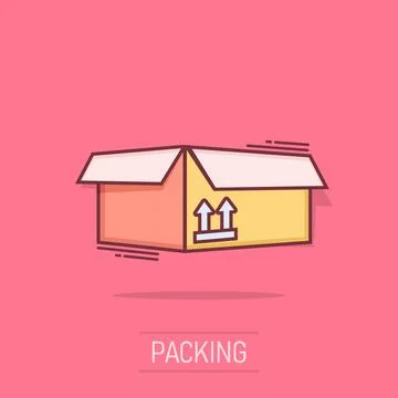 Vector cartoon packaging box icon in comic style. Shipping pack sign illust.. Stock Illustration