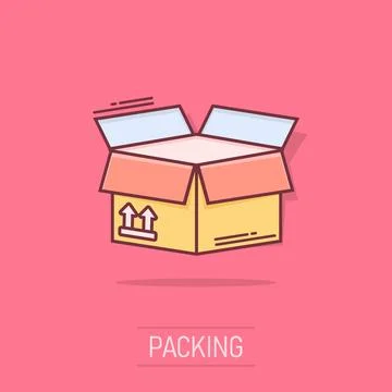 Vector cartoon packaging box icon in comic style. Shipping pack sign illust.. Stock-Illustration