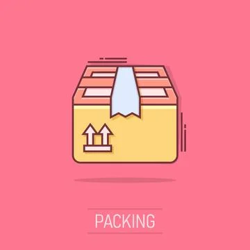 Vector cartoon packaging box icon in comic style. Shipping pack sign illust.. Stock Illustration