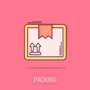 Vector cartoon packaging box icon in comic style. Shipping pack sign illust.. Stockillustratie