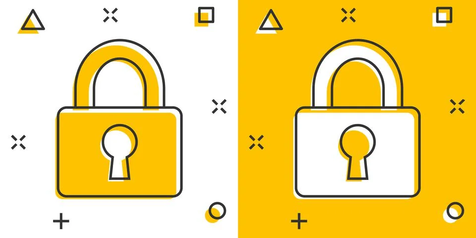 Vector cartoon padlock icon in comic style. Lock, unlock security concept ill 스톡 일러스트