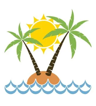 Vector cartoon of palm tree on a small island for travel backgrounds Stock Illustration
