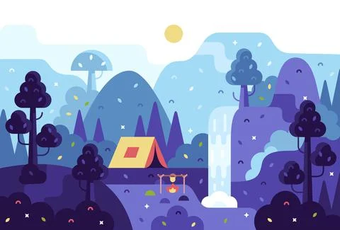 Vector cartoon panorama illustration - background for summer camp Illustrazione stock