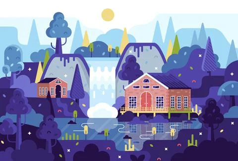Vector cartoon panorama illustration in flat cartoon stile Illustrazione stock
