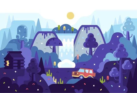 Vector cartoon panorama illustration in flat cartoon stile Stock Illustration