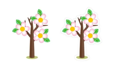 Vector cartoon patch of blooming spring tree Stock Illustration