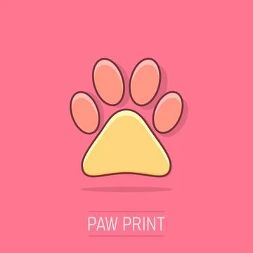 Vector cartoon paw print icon in comic style. Dog, cat, bear paw sign illus.. Stock Illustration