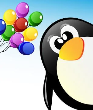 Vector cartoon penguin with balloons Stock Illustration