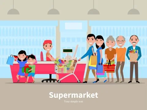 Vector cartoon people doing shopping supermarket Stock Illustration