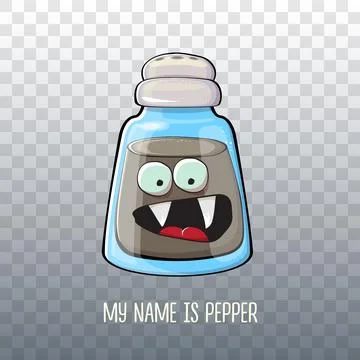 Vector cartoon pepper shaker with smiling faces isolated on transparent Stock Illustration