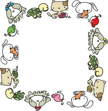 Vector cartoon pets background border frame Stock Illustration
