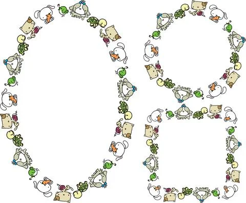 Vector cartoon pets border background border set Stock Illustration