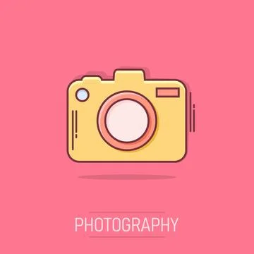 Vector cartoon photo camera icon in comic style. Photographer cam sign illu.. Illustrazione stock