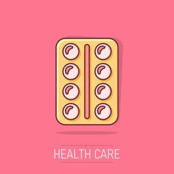 Vector cartoon pill icon in comic style. Tablet concept illustration pictog.. Stock Illustration
