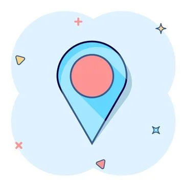 Vector cartoon pin location icon in comic style. Navigation map, gps sign ill Stock Illustration