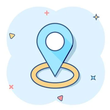 Vector cartoon pin location icon in comic style. Navigation map, gps sign ill Illustrazione stock