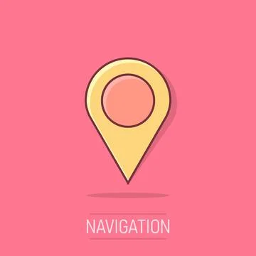 Vector cartoon pin location icon in comic style. Navigation map, gps sign i.. Stock Illustration