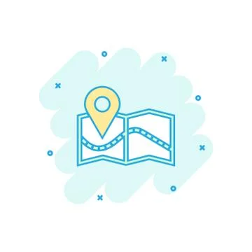 Vector cartoon pin on the map icon in comic style. Map gps sign illustration  Ilustración de archivo
