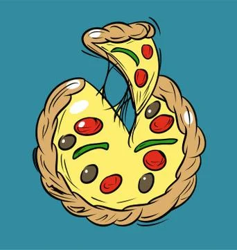 Vector cartoon pizza slice covered in cheese Stock Illustration