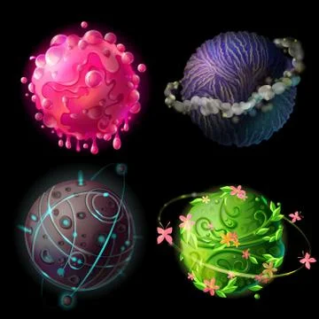 Vector cartoon planets for game design set Stock Illustration