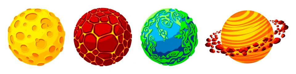 Vector cartoon planets for game design set Stock Illustration