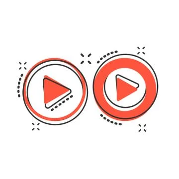 Vector cartoon play button icon in comic style. Play video sign illustration  Stock Illustration