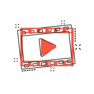 Vector cartoon play button icon in comic style. Play video sign illustration  Stock Illustration