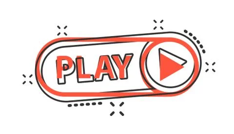 Vector cartoon play button icon in comic style. Play video sign illustration  스톡 일러스트