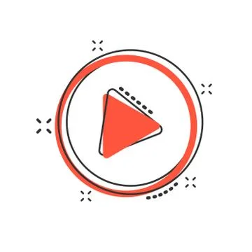 Vector cartoon play button icon in comic style. Play video sign illustration  Illustrazione stock