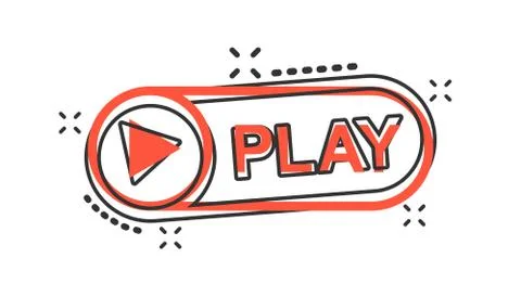 Vector cartoon play button icon in comic style. Play video sign illustration  Stock Illustration