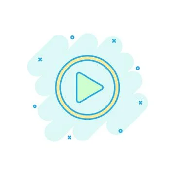 Vector cartoon play button icon in comic style. Play video sign illustration  Stock Illustration