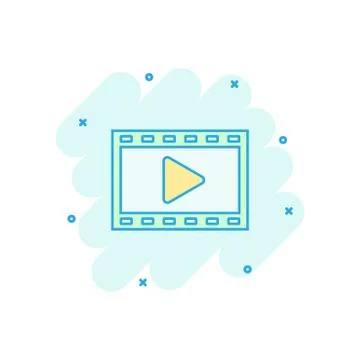 Vector cartoon play button icon in comic style. Play video sign illustration  Stock Illustration