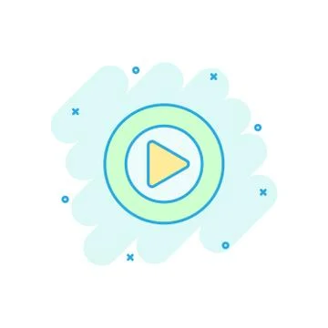 Vector cartoon play button icon in comic style. Play video sign illustration  Stock Illustration