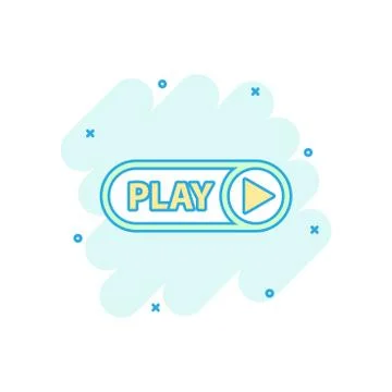 Vector cartoon play button icon in comic style. Play video sign illustration  Illustrazione stock