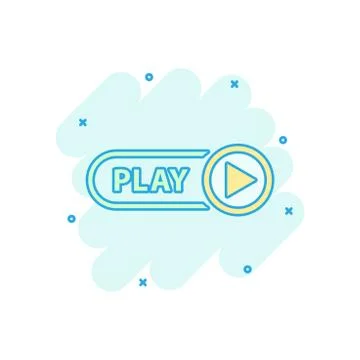 Vector cartoon play button icon in comic style. Play video sign illustration  Stock Illustration