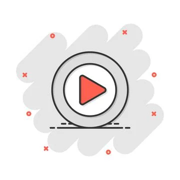 Vector cartoon play button icon in comic style. Play video sign illustration  Stock Illustration