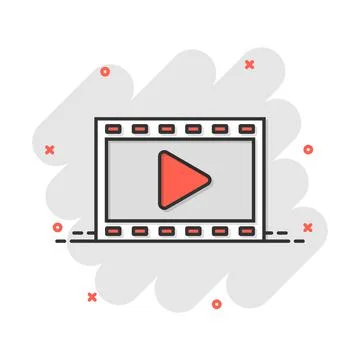 Vector cartoon play button icon in comic style. Play video sign illustration  스톡 일러스트