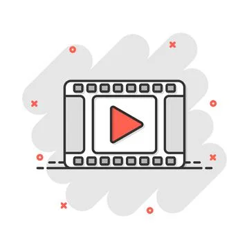 Vector cartoon play button icon in comic style. Play video sign illustration  Stock Illustration