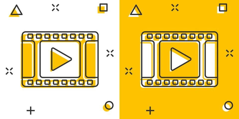 Vector cartoon play button icon in comic style. Play video sign illustration  Stock Illustration