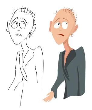 Vector cartoon portrait of a sad disappointed man with sparse hair Stock Illustration