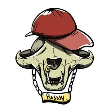 Vector cartoon poster with cat skull Stock Illustration