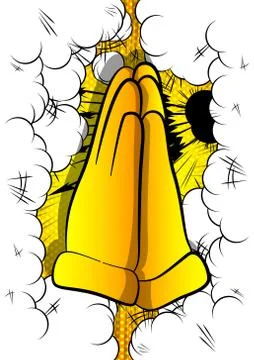 Vector cartoon praying hands. Illustrated hand sign on comic book background. Stock Illustration
