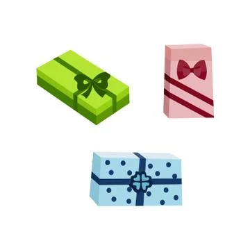 Vector cartoon present gift box ribbon bow set Stock Illustration