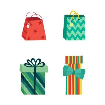 Vector cartoon present gift box ribbon bow set Illustrazione stock