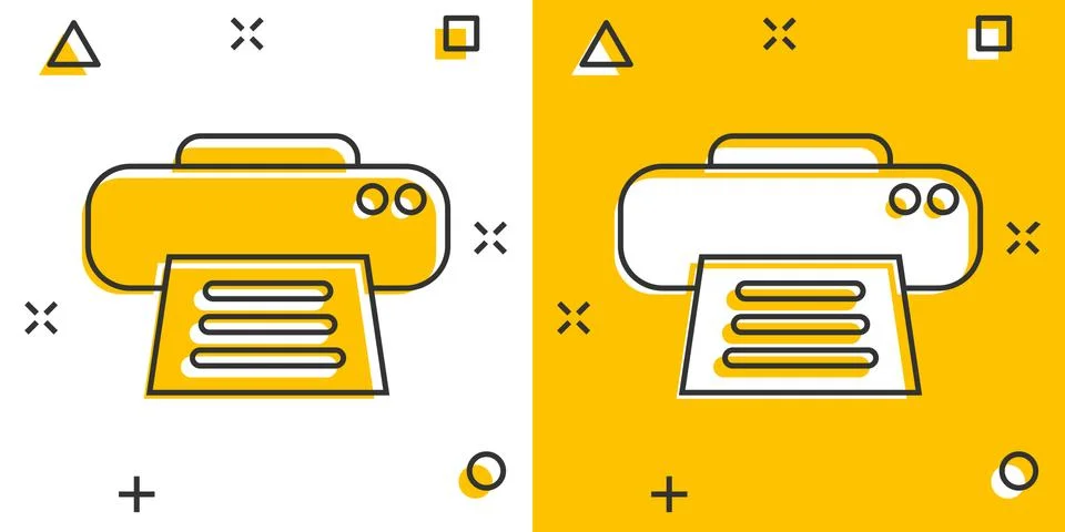 Vector cartoon printer icon in comic style. Document printing sign illustrati Illustrazione stock