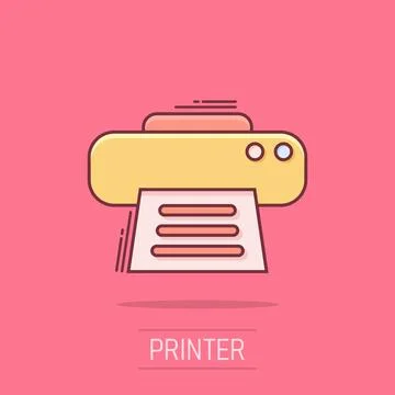Vector cartoon printer icon in comic style. Document printing sign illustra.. Stock Illustration