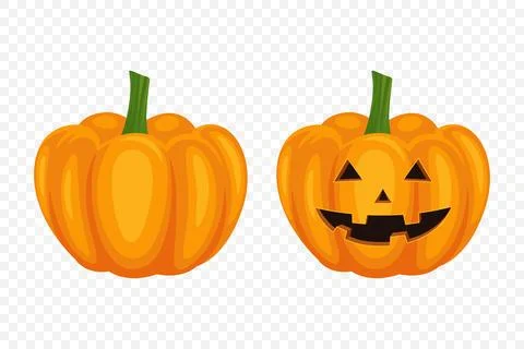 Vector Cartoon Pumpkins Collection with Carved Faces. Flat Colorful Pumpkin Stock Illustration