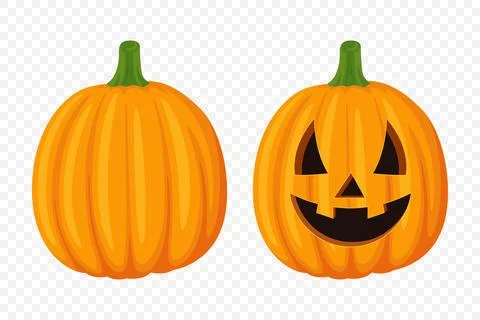 Vector Cartoon Pumpkins Collection with Carved Faces. Flat Colorful Pumpkin Stock Illustration